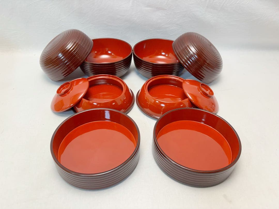 未使用 茶道具 木製溜塗 信玄三段弁当 2客揃 千筋 内朱 紙箱