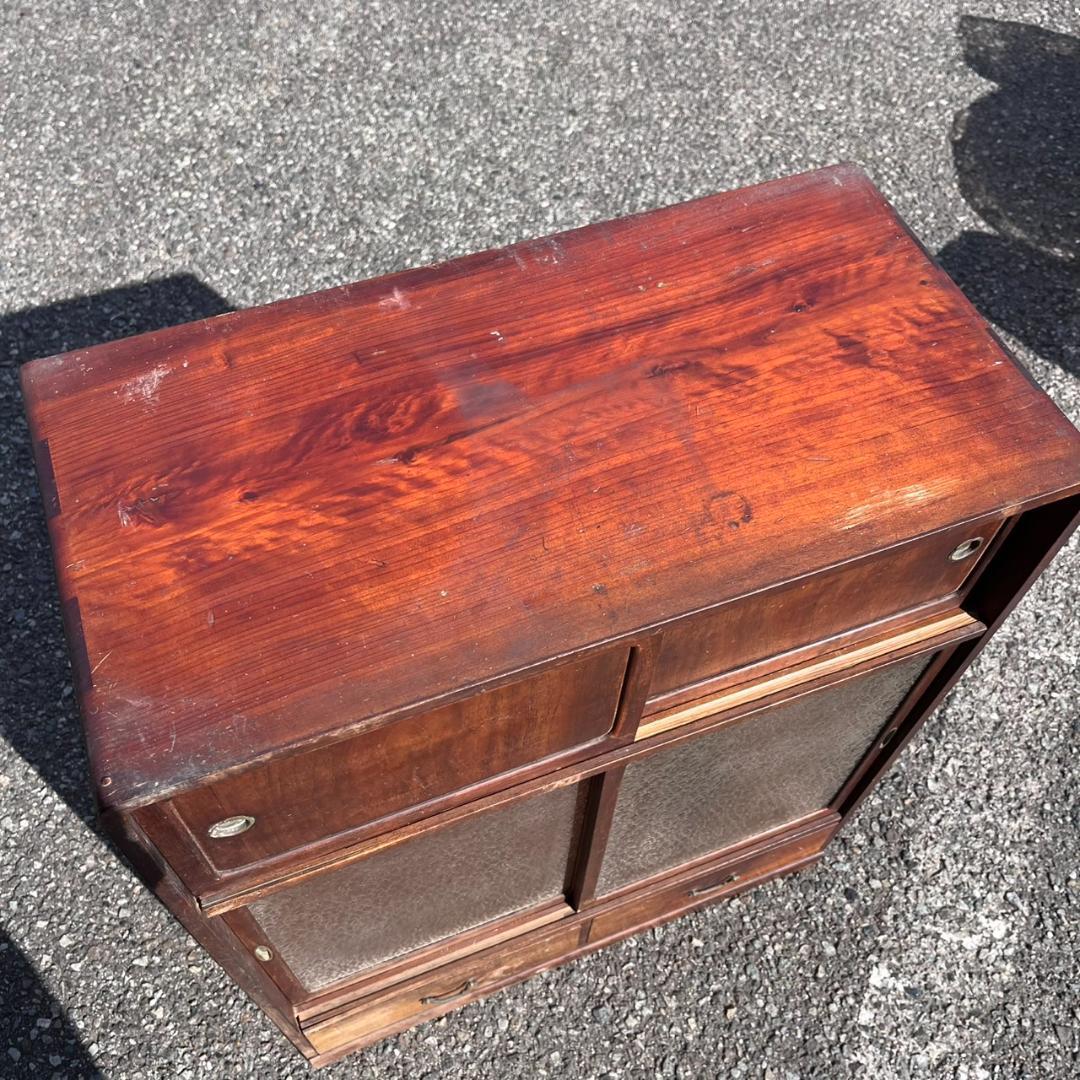 K◇ 茶箪笥 茶棚 無垢材 すり硝子 アンティーク ヴィンテージ 古家具 古民家