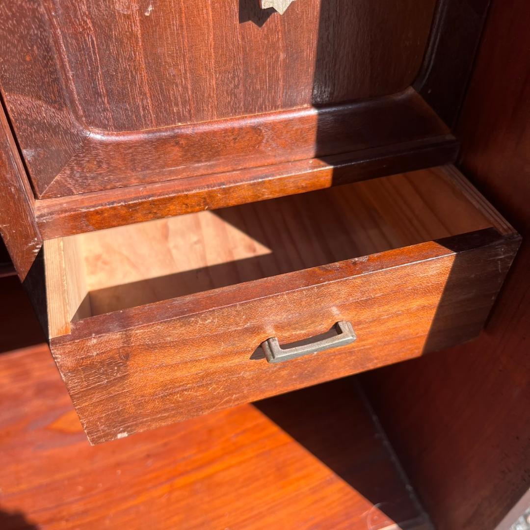 K◇ 茶箪笥 茶棚 無垢材 すり硝子 アンティーク ヴィンテージ 古家具 古民家