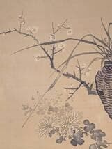 【真作】掛軸　滝和亭　籠花と早春の花々図　南画の名手　雅趣ある一幅　T62