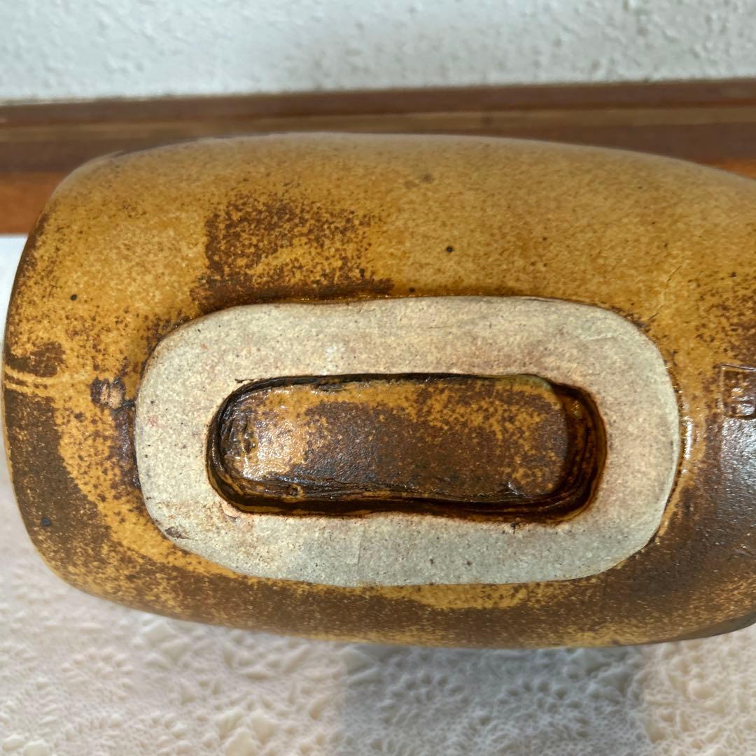 陶器 花瓶 中型 茶色と黄土色