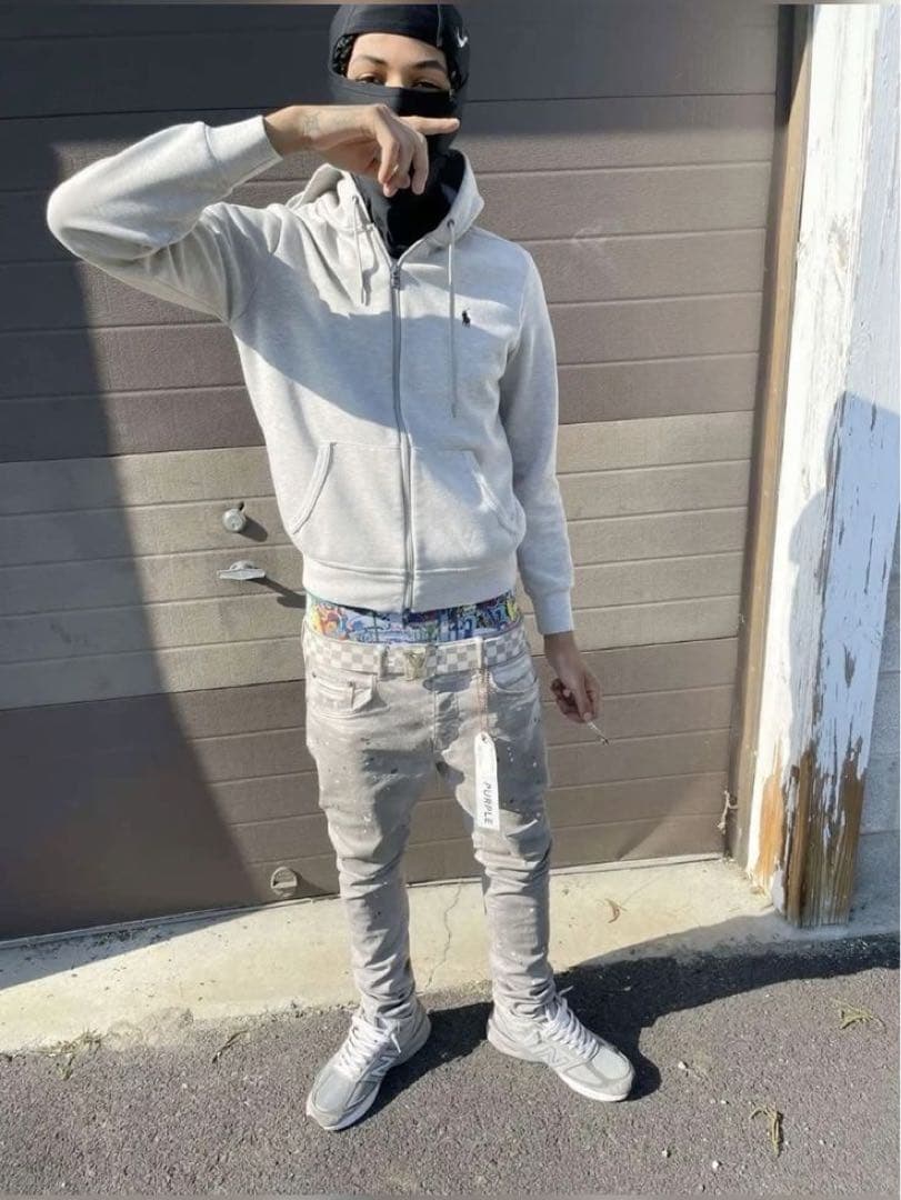 Polo zip up hoodie gray セットアップ