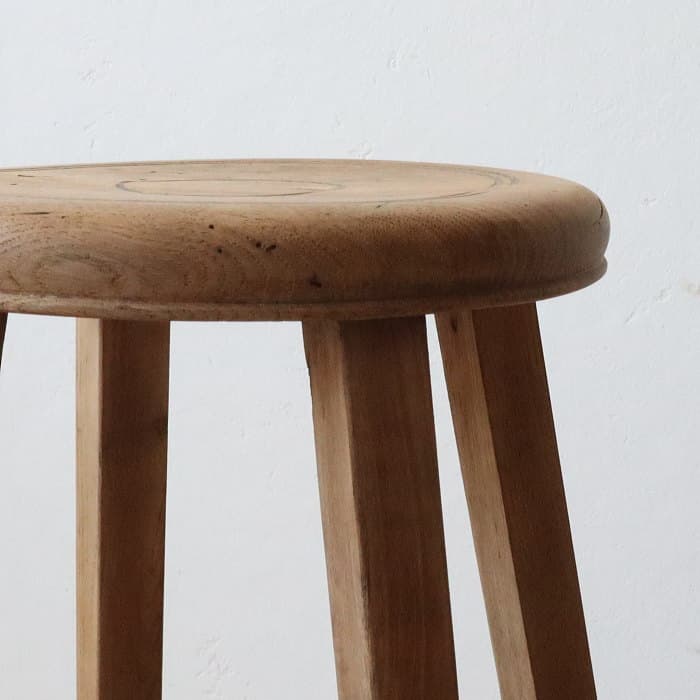 Cアンティーク 木製 無塗装 無垢材 丸スツール 古家具 ナラ ブナ