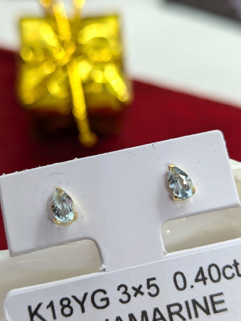 新年Sale！K18YG 天然 アクアマリンピアス 0.40ct