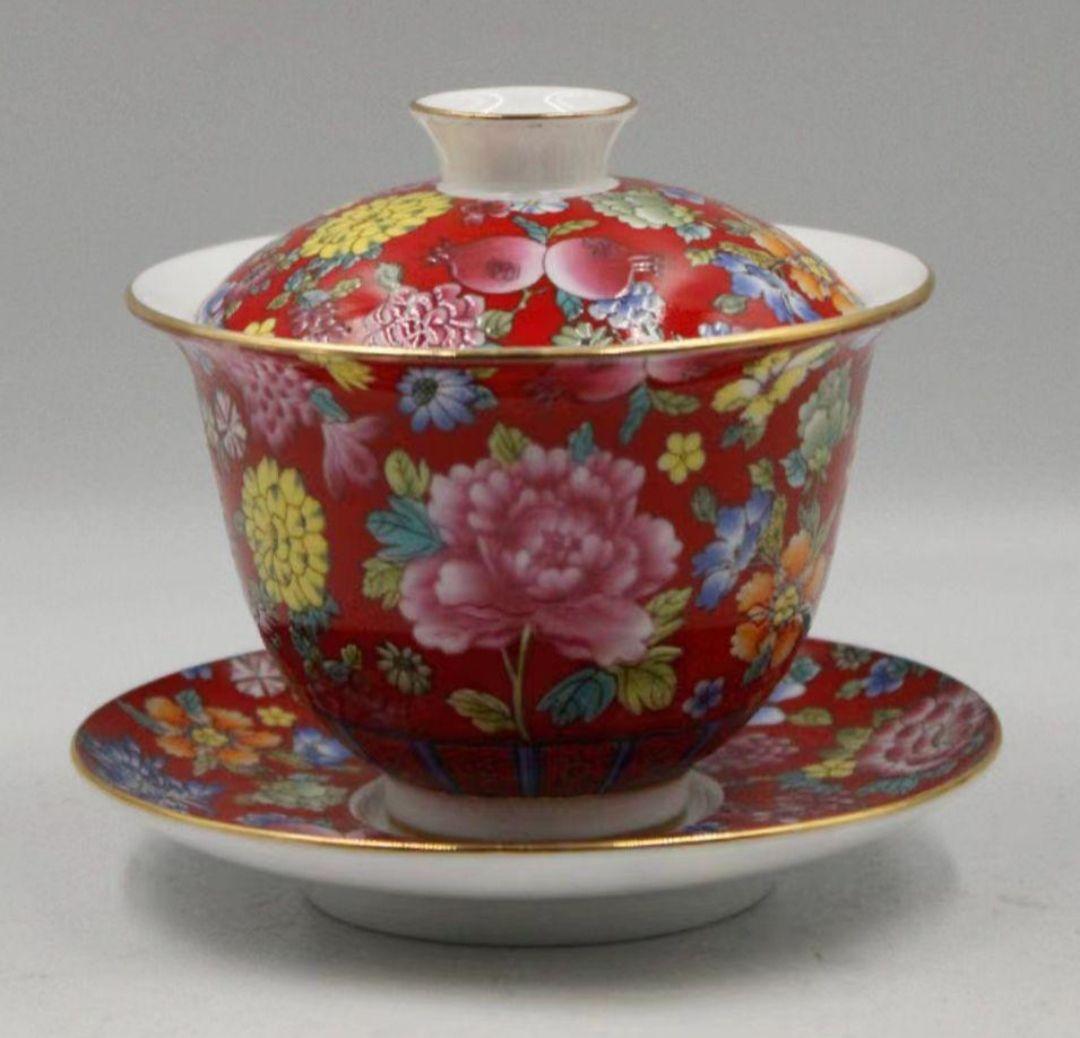 景徳鎮 磁器粉彩色万華蓋碗 高級な茶器 茶碗6個セット