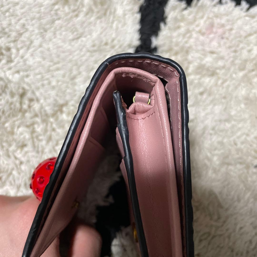 GUCCI チェリー装飾 二つ折り財布 ピンク