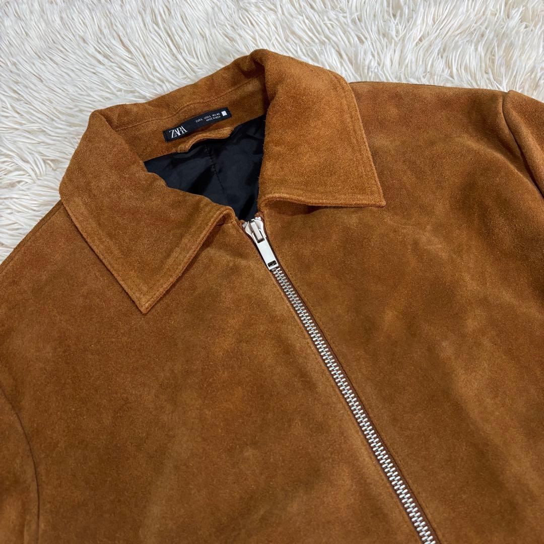 美品 ZARA スエード シングルライダースジャケット 牛革 カウレザー
