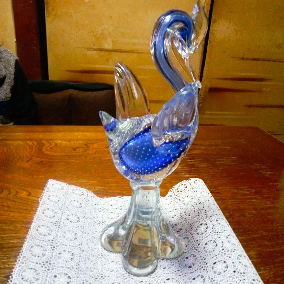 イタリア*ムラーノ島の青い鳥の置物稀少価値マルチバブル製法
