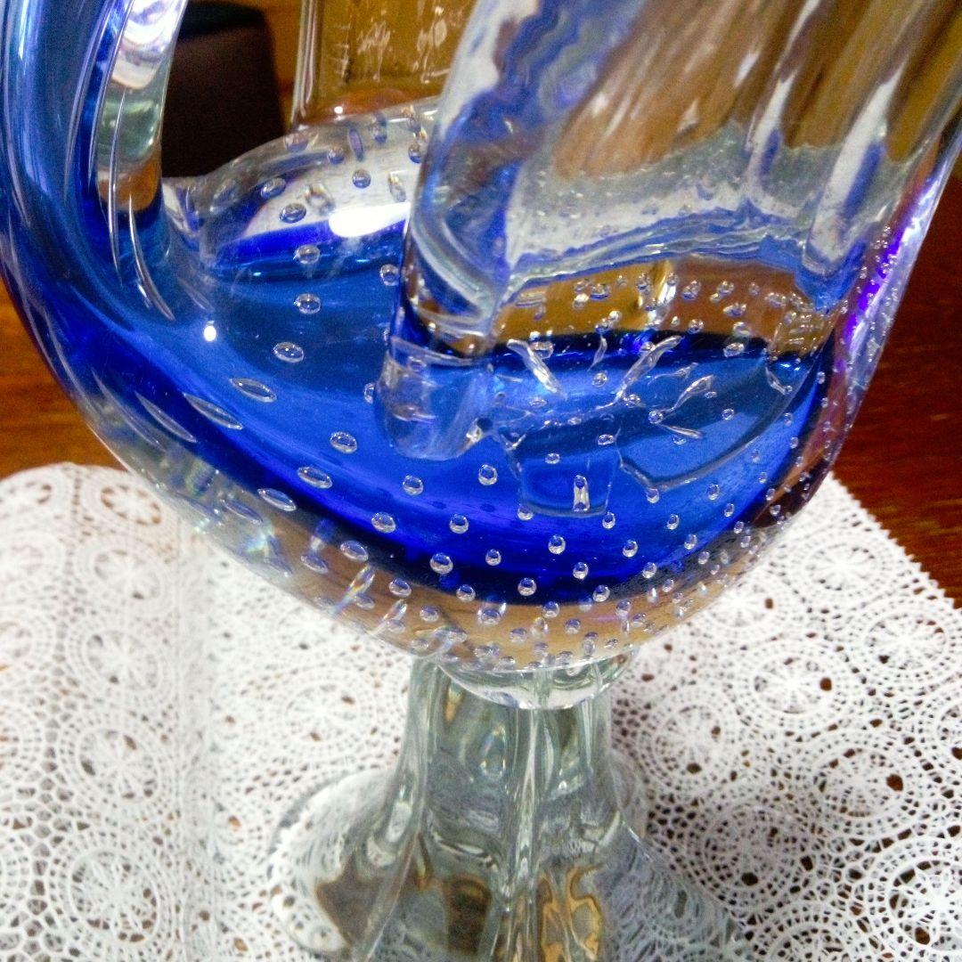 イタリア*ムラーノ島の青い鳥の置物稀少価値マルチバブル製法