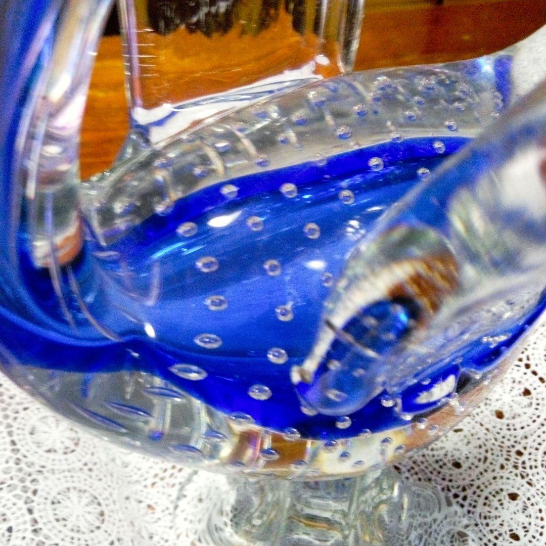 イタリア*ムラーノ島の青い鳥の置物稀少価値マルチバブル製法