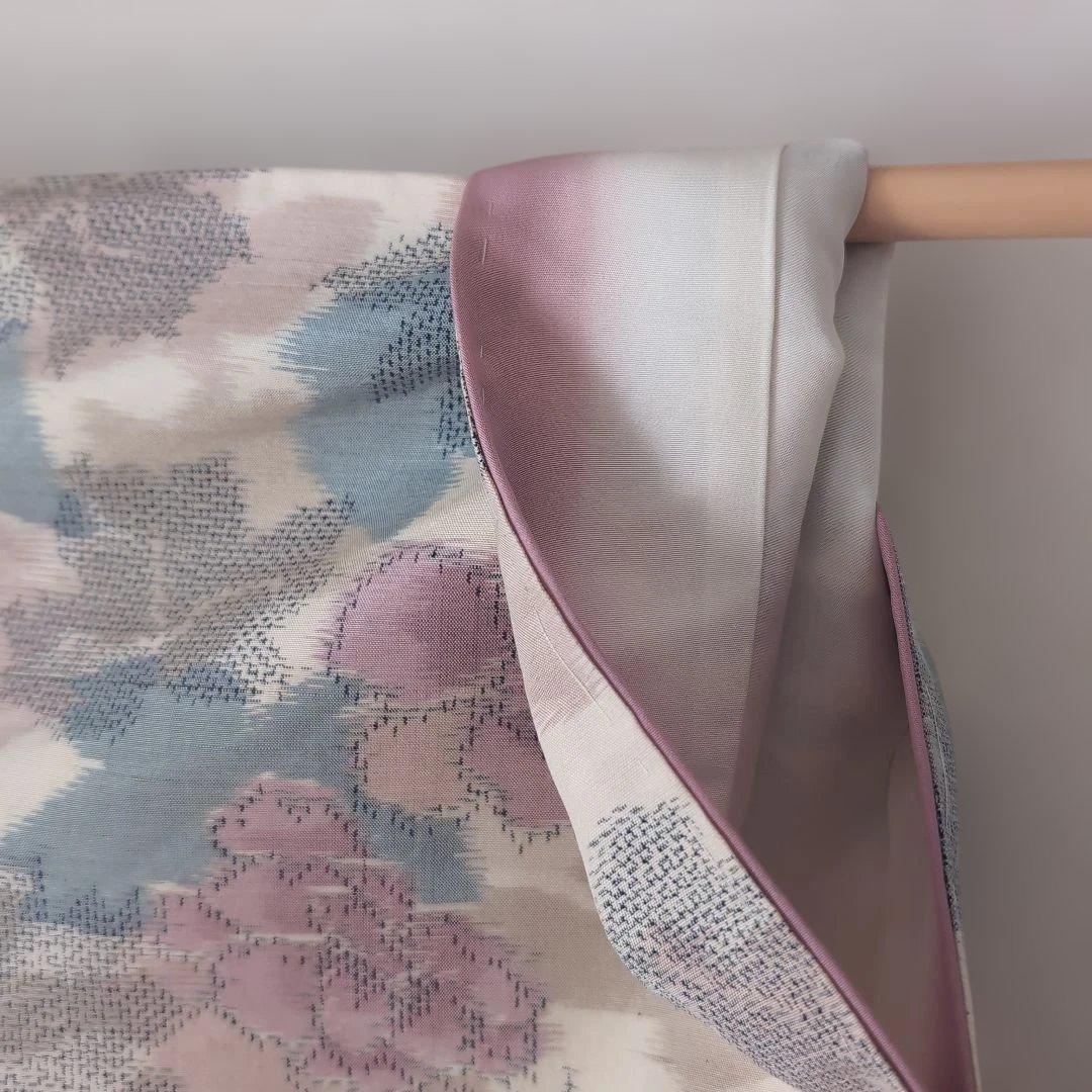 【三花】未使用品　十日町紬　袷　正絹　美品　アンティーク　着物　リユース