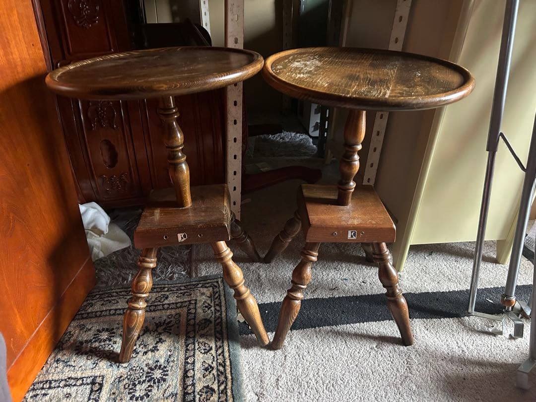 キツツキ　木製サイドテーブル2点セット