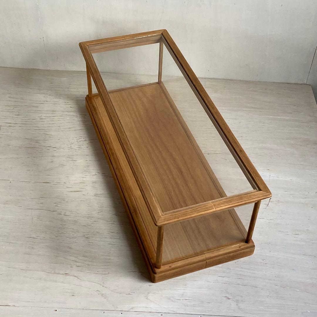 古い木製ガラスケース 横長 ショーケース オープンタイプ