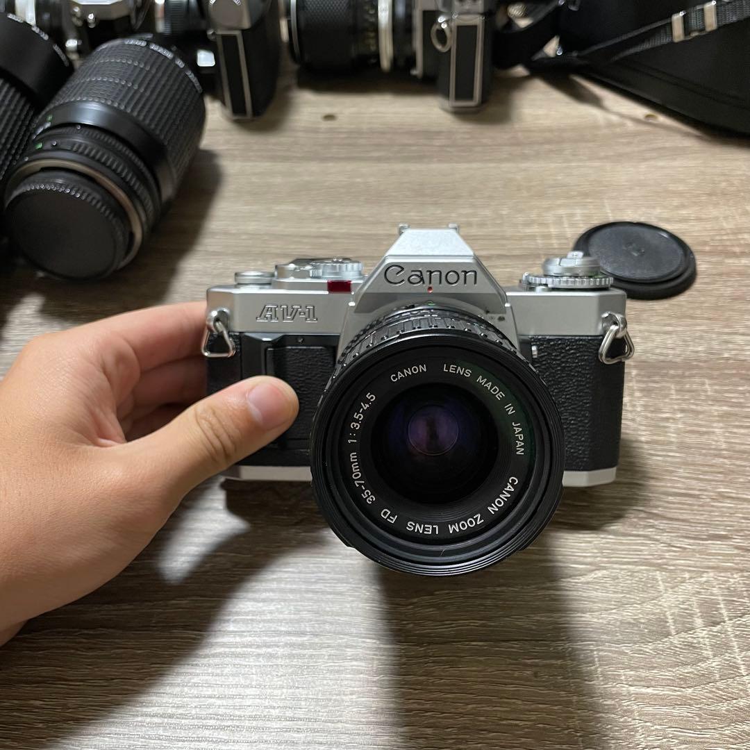 作例あり Canon AV-1 フィルム一眼レフカメラ レンズ3本 動作確認済み