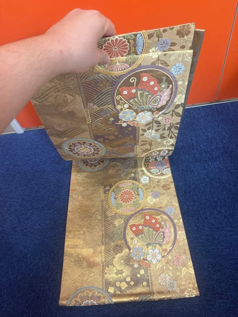 2694袋帯 古代彫金紋 西陣織 金糸　高級上質上品　約440cm 未使用