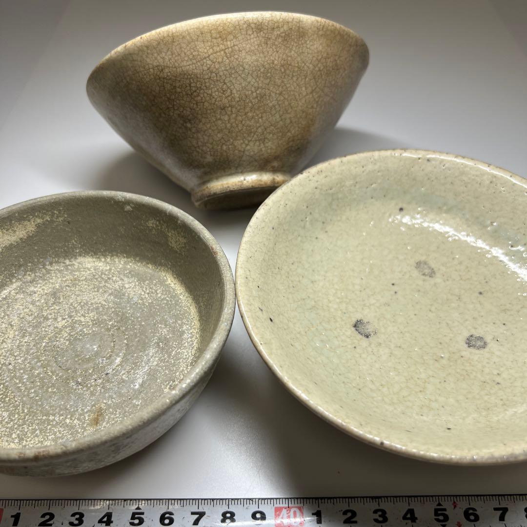 16~19世紀　高麗青磁皿、茶碗3客　東Y7-0806① トヒコ