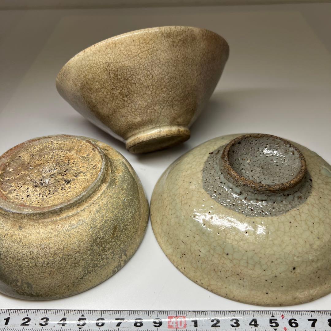 16~19世紀　高麗青磁皿、茶碗3客　東Y7-0806① トヒコ