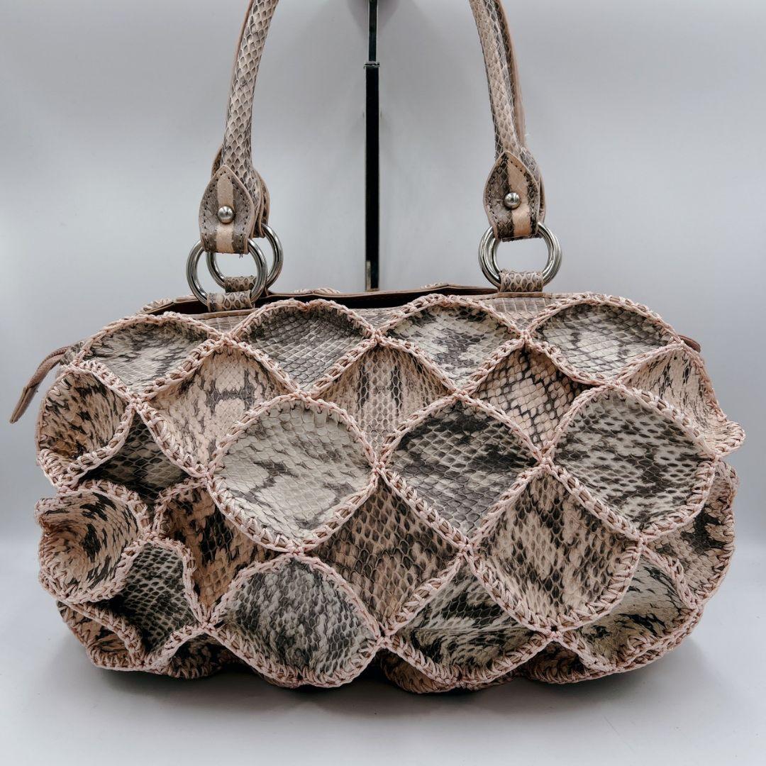 パイソン 蛇革 ハンドバッグ トート リアルレザー パッチワークデザイン