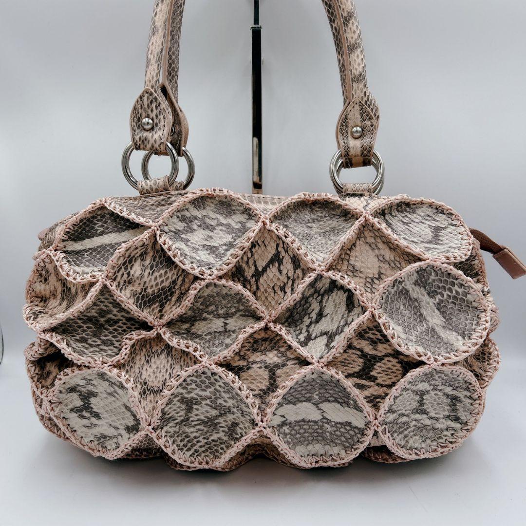 パイソン 蛇革 ハンドバッグ トート リアルレザー パッチワークデザイン