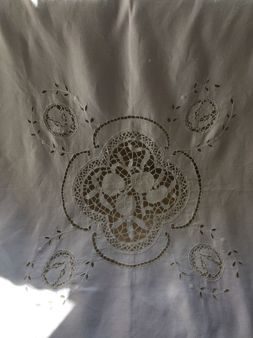 イタリアアンティーク フルーツボビンレース刺繍 ニードルワーク大判クロスカーテン