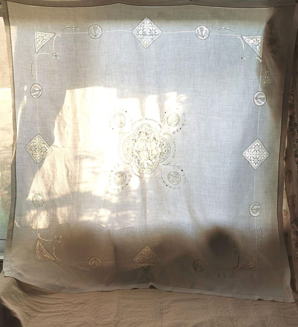 イタリアアンティーク フルーツボビンレース刺繍 ニードルワーク大判クロスカーテン