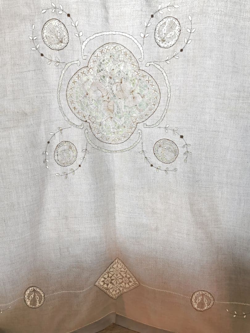 イタリアアンティーク フルーツボビンレース刺繍 ニードルワーク大判クロスカーテン