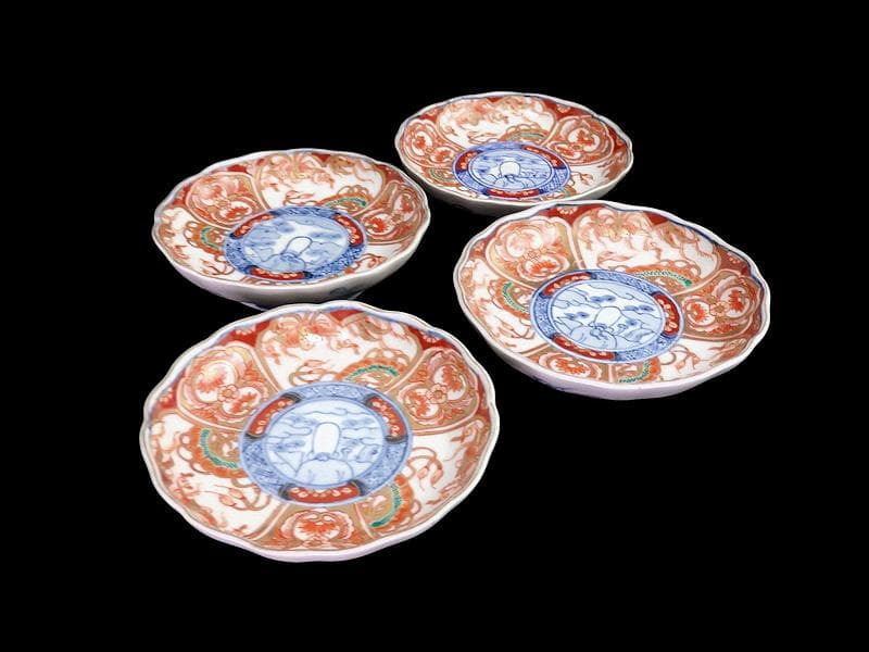 古伊万里 金襴手　鳳凰に龍の図　4寸皿　４枚　D43AS-fbuy5