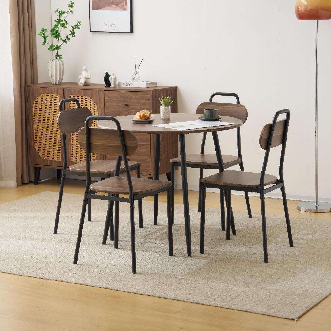 在庫一掃セール！4人掛けダイニング 5点セット　円型　コンパクト　BROWN