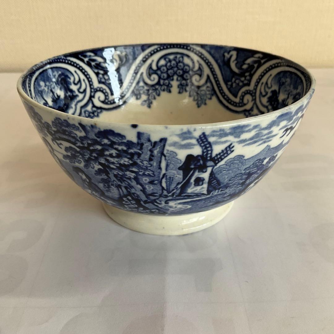 オランダ銅版小鉢染付人物風景文小鉢(デルフトか？) 18世紀後半〜19世紀前半頃