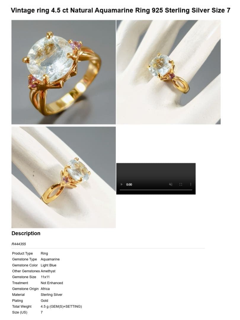 4.5ct アクアマリン・アメジストリング・指輪シルバー K18金YGゴールド