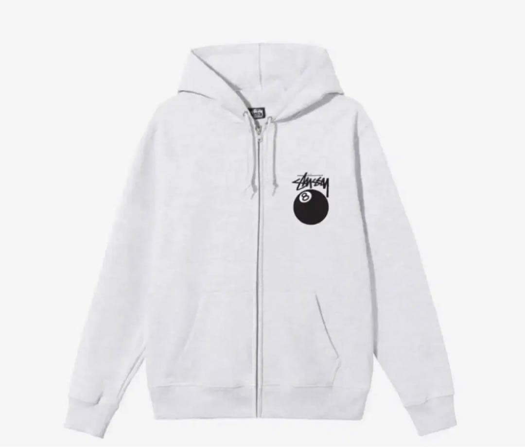 『新品未開封』STUSSY 8BALL ZIP パーカー Lサイズ グレー