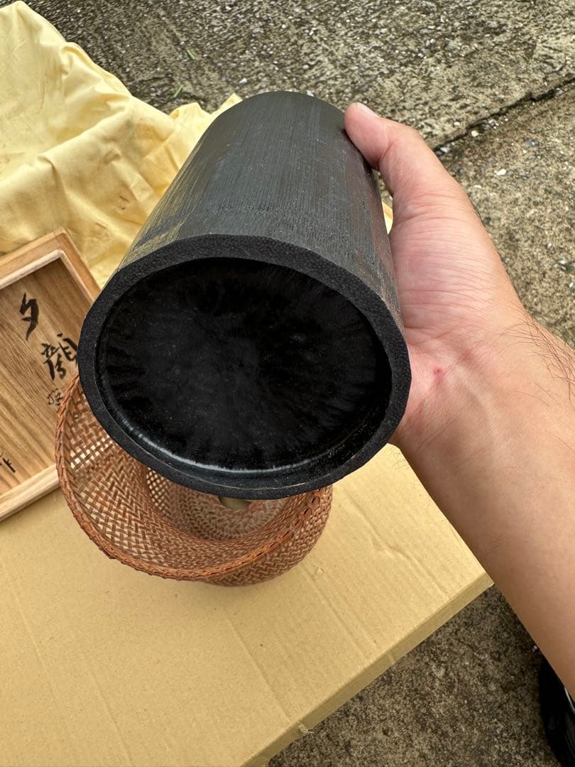 よ*ょ様 夕顔 竹製花器 木箱付き