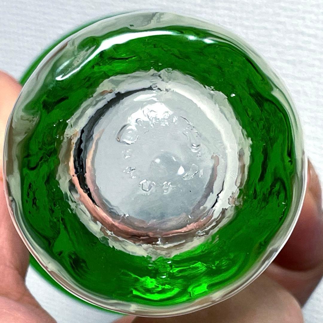 時代ガラス　古作　手吹きガラス　緑と青リム　グラス　４客セット