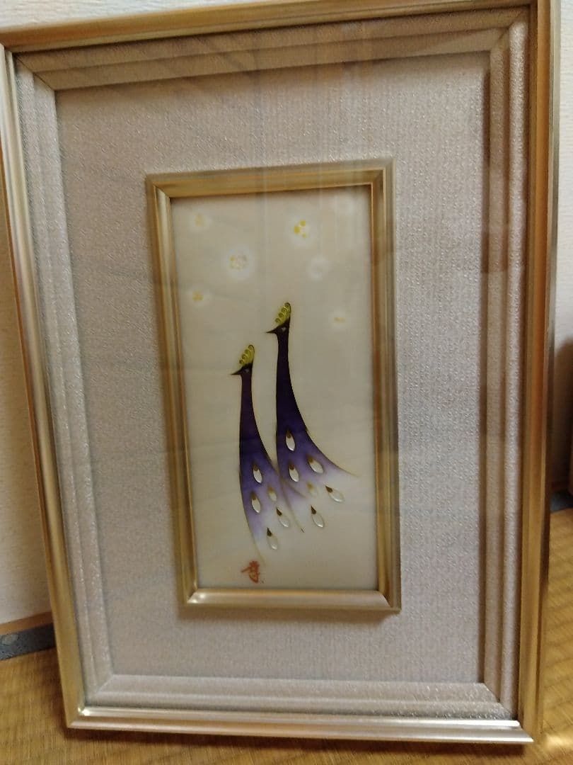 値下げ！　七宝額絵　田村幸夫　孔雀　伝統工芸士　夫婦円満