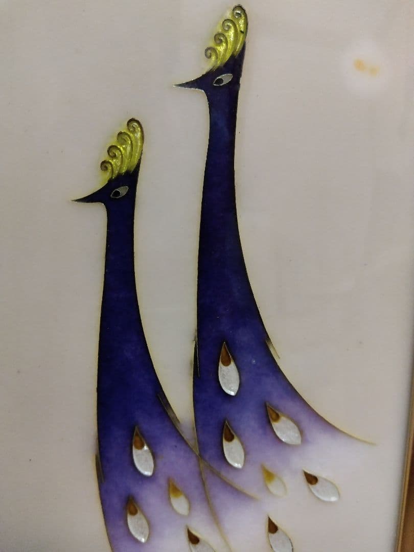 値下げ！　七宝額絵　田村幸夫　孔雀　伝統工芸士　夫婦円満