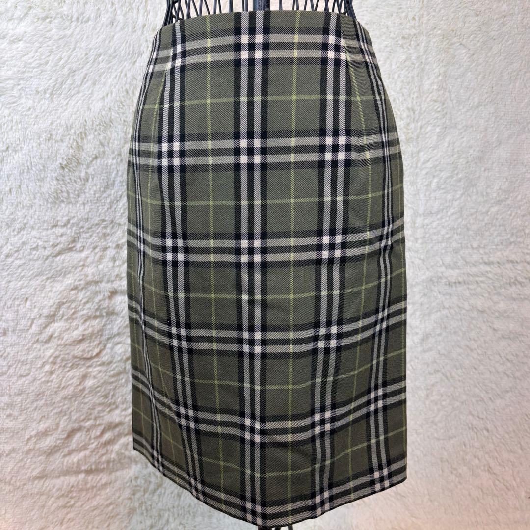 ★BURBERRY BLUE LABEL★S★グリーンチェックスカート★金ロゴ★