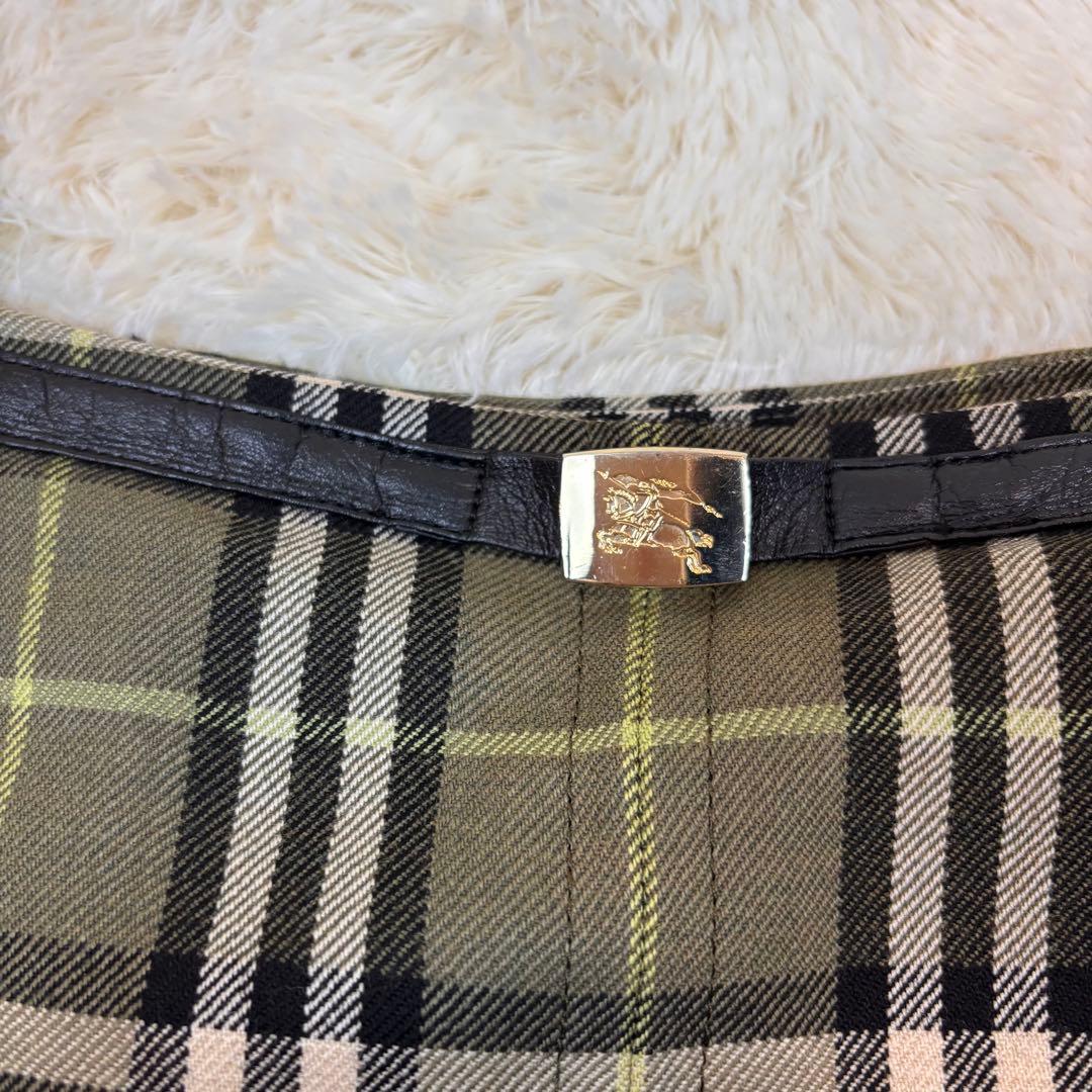 ★BURBERRY BLUE LABEL★S★グリーンチェックスカート★金ロゴ★