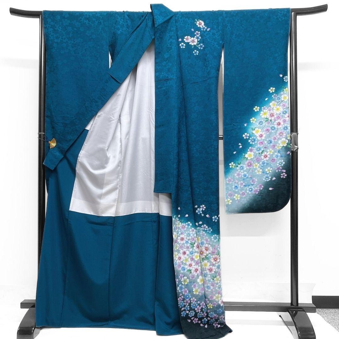 刺繍　花模様　桜花地紋　振袖　着物　013a p