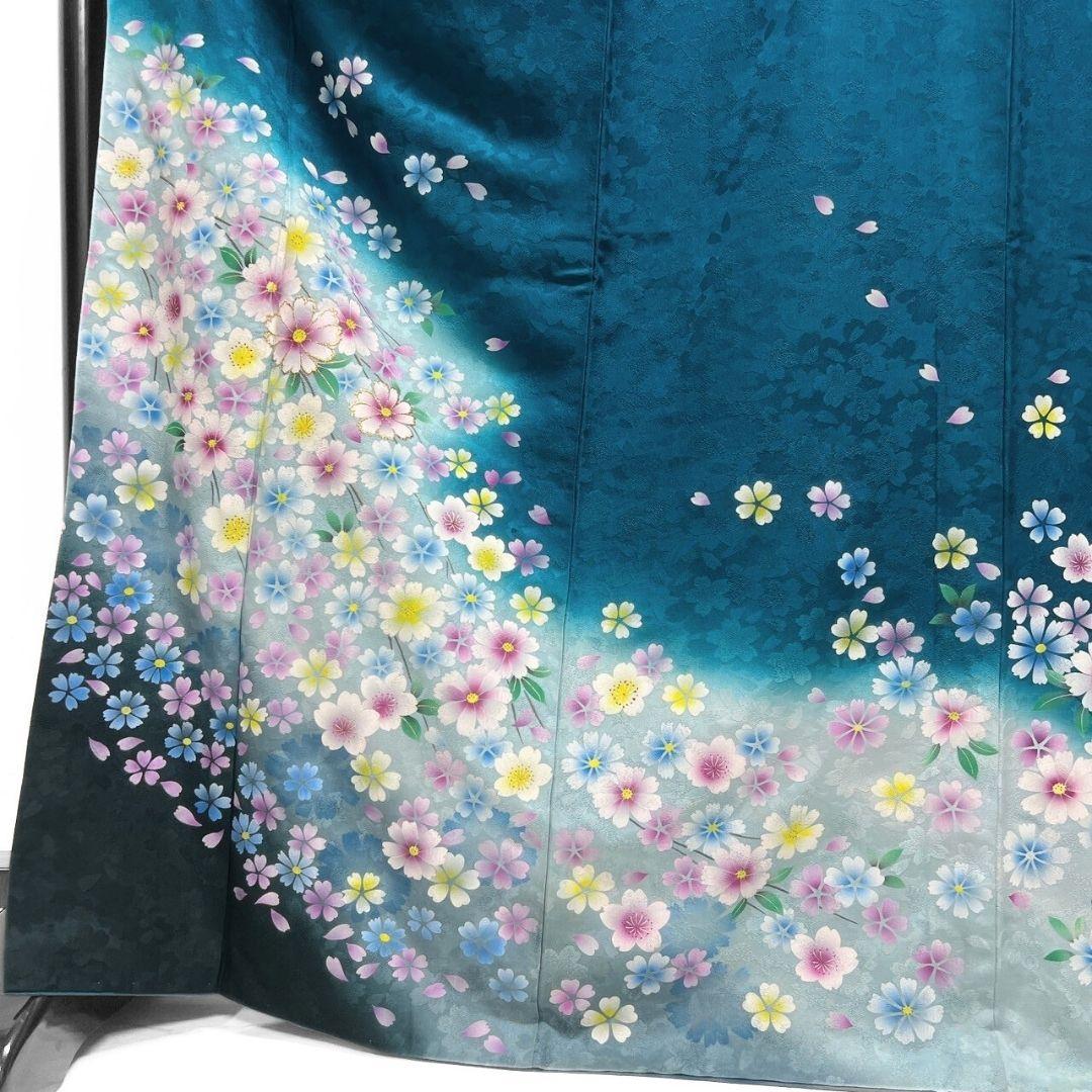 刺繍　花模様　桜花地紋　振袖　着物　013a p