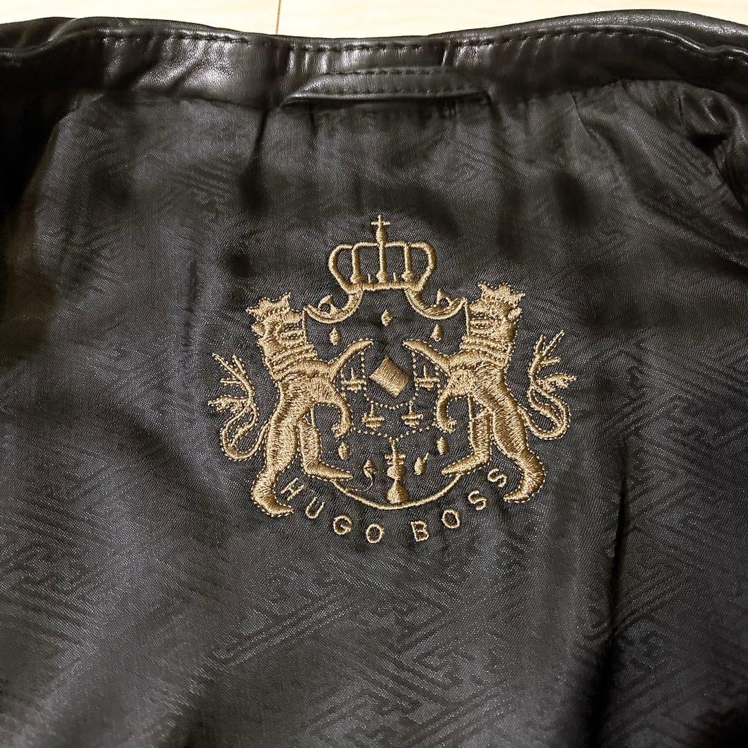 【極美品】HUGO BOSS　ラムレザー　ライダースジャケット　黒　48