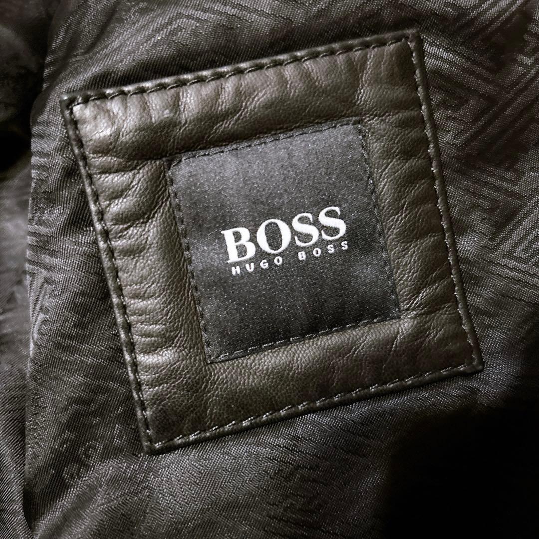 【極美品】HUGO BOSS　ラムレザー　ライダースジャケット　黒　48