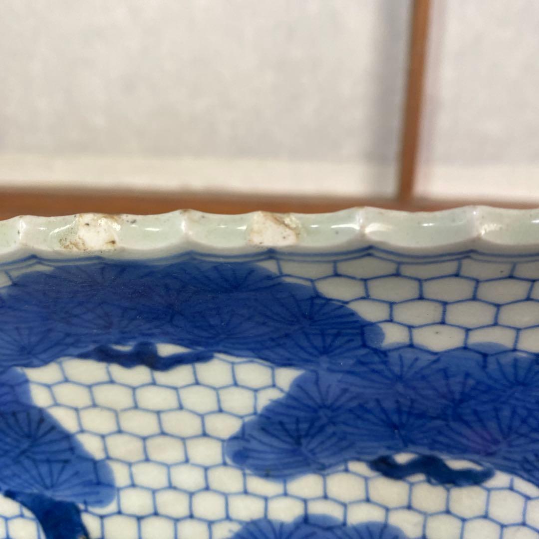 古伊万里江戸後期染付鷹狩り図大皿