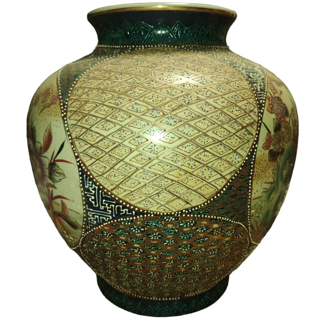 中国古玩　隆源　金彩鳥草花文壺　高さ40cm