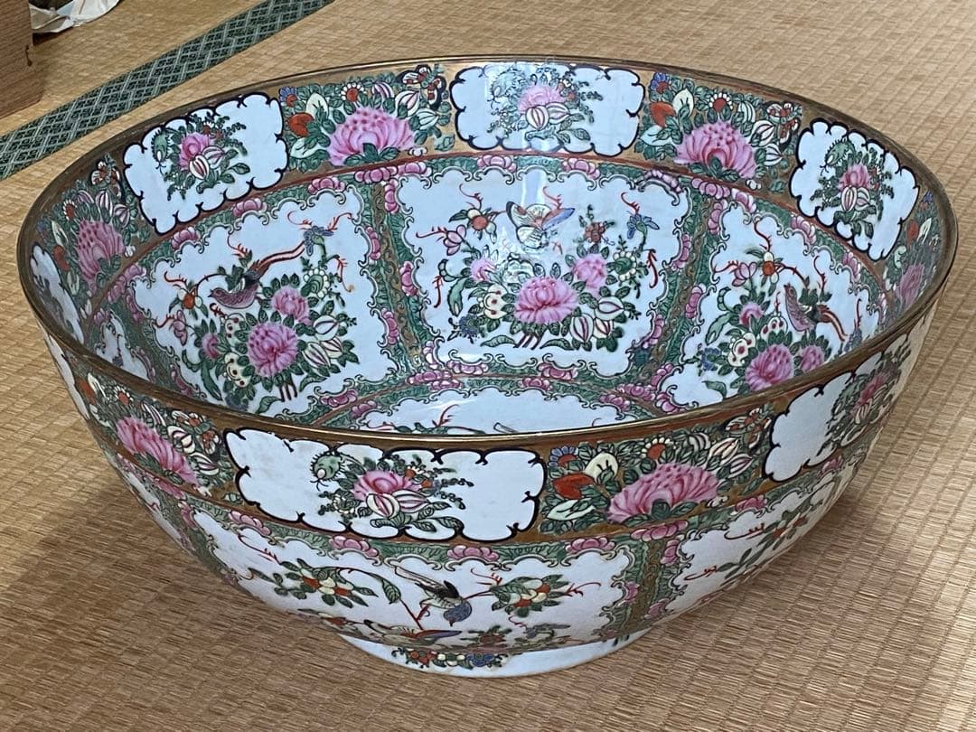 ♦️中国古陶磁 民国時代 大清道光年製 粉彩 吉祥花鳥図大鉢 景徳鎮窯 古美術