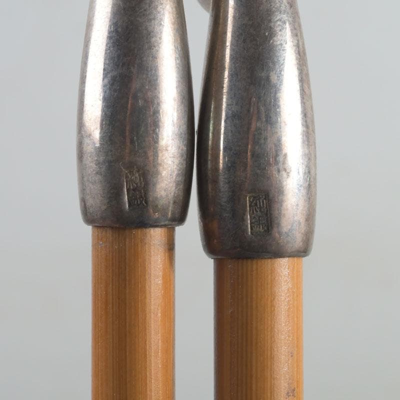 田中 野夫　木村清五郎作　純銀刻印　南鐐火煙管　一双　共箱　V　9237