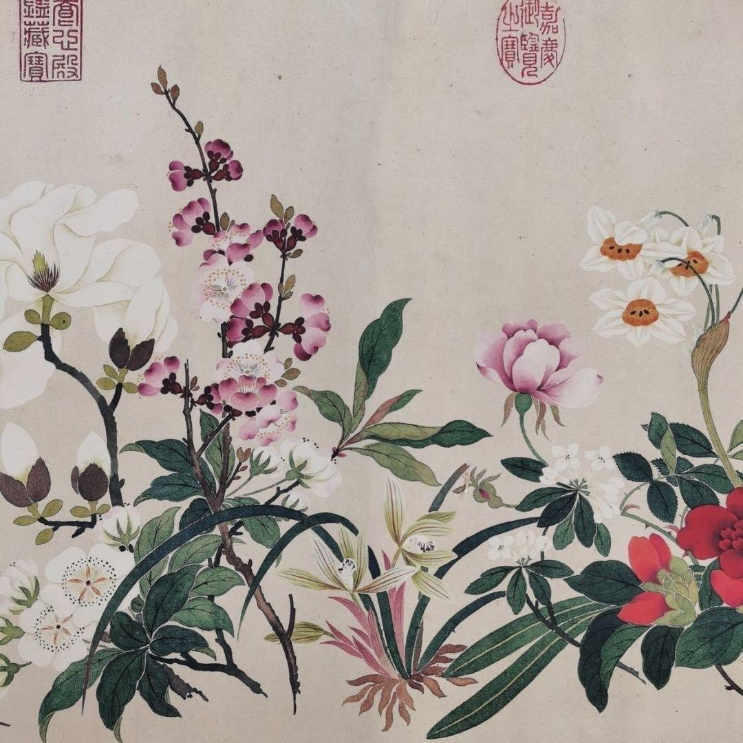 大型長巻 钱维城 万有同春 花鳥図 中国絵画 掛け軸 巻物 和室・床の間・玄関