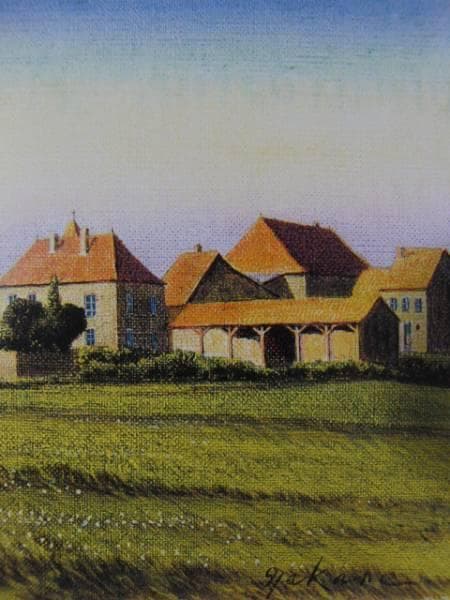 中根寛　塔のある風景、希少画集画、新品額装付