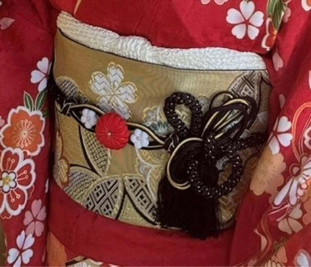 美品　振袖　成人式　帯締め　帯〆　帯留め　万寿菊　黒　定価2万　高級　上品