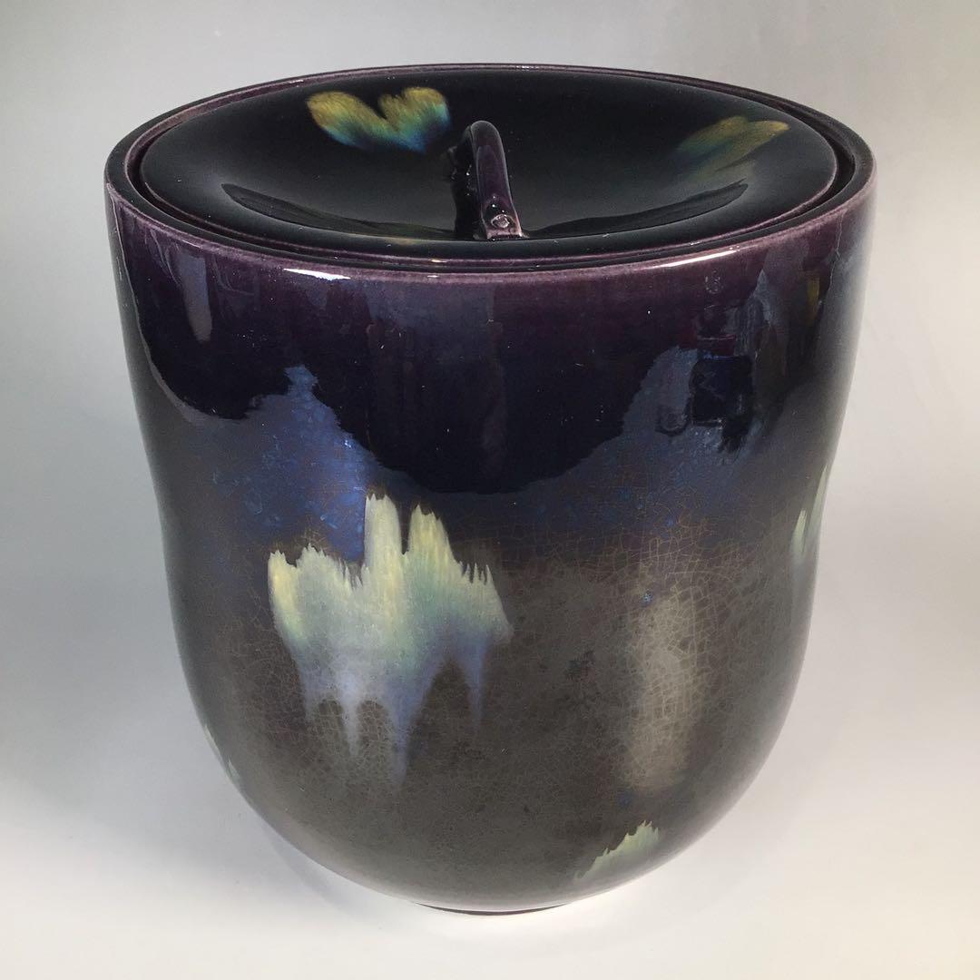 Ｎ３９３　水指　『九谷焼』『森澤昭三造』『釉彩水指』　共箱　茶道具