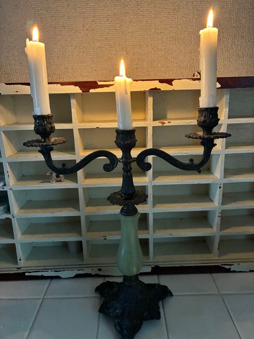 フランス/アンティーク/キャンドルホルダー瑪瑙石/真鍮